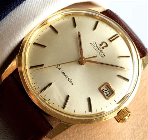 18k solid gold omega watch|omega 18k gold men's watch.